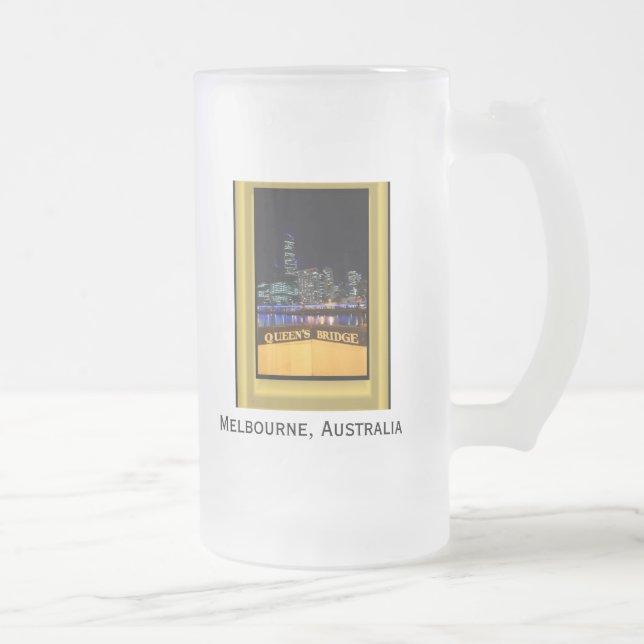 Melbourne Australia CBD Night Lights Frosted Glass Beer Mug (Right)
