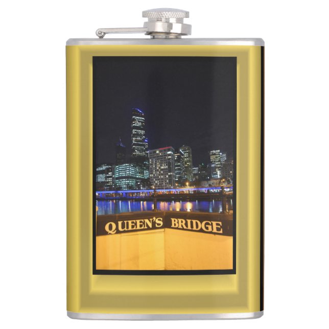 Melbourne Australia CBD Night Lights Hip Flask (Front)