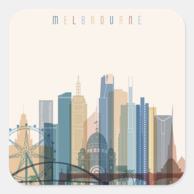 Melbourne, Australia | City Skyline Square Sticker (Front)