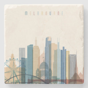 Melbourne, Australia City Skyline Stone Coaster