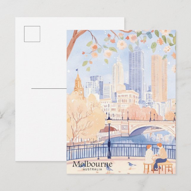 Melbourne Australia Gouache Illustration Travel Postcard (Front/Back)