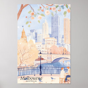 Melbourne Australia Gouache Illustration Travel Poster