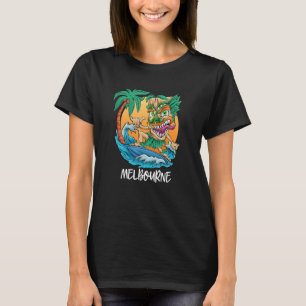 Melbourne Australia Palm Tree Surfing Beach Vacati T-Shirt