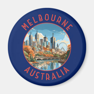 Melbourne Australia Retro Distressed Circle Magnet