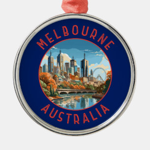 Melbourne Australia Retro Distressed Circle Metal Tree Decoration