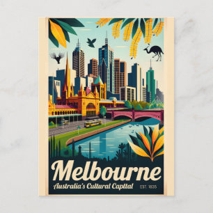 Melbourne Australia Retro Travel Poster Art Postcard