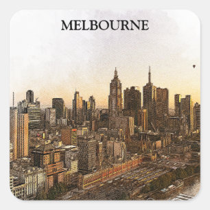 Melbourne Australia Skyline Landmarks Square Sticker