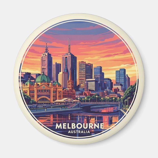 Melbourne Australia Skyline Travel Magnet (Front)