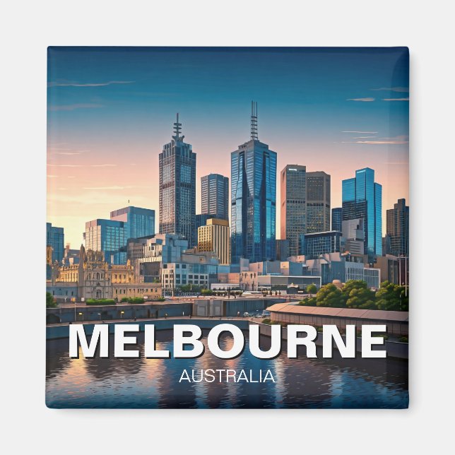 Melbourne Australia Skyline Travel Magnet (Front)
