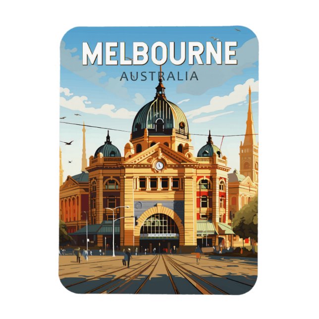 Melbourne Australia Travel Art Vintage Magnet (Vertical)
