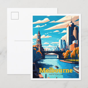Melbourne Australia Travel Art Vintage Postcard