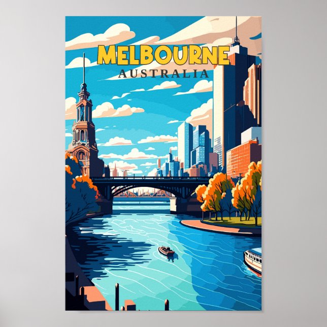 Melbourne Australia Travel Art Vintage Poster (Front)