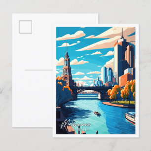 Melbourne Australia vintage travel illustration Postcard
