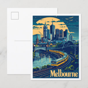 Melbourne Australia Vintage Travel Illustration Postcard