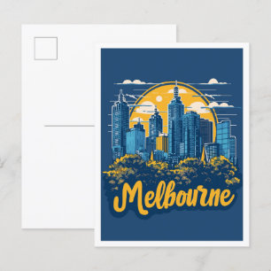 Melbourne Australia Vintage Travel Illustration Postcard