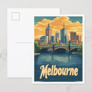 Melbourne Australia Vintage Travel Illustration Postcard