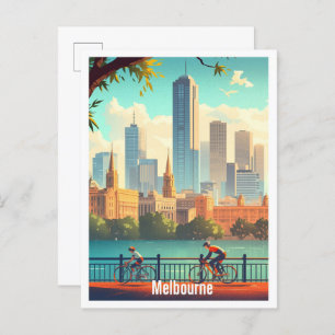 Melbourne Australia Vintage Travel Illustration Postcard