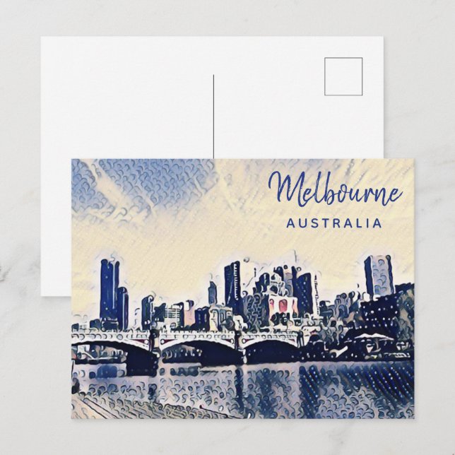 Melbourne Australia Watercolor Art Postcard (Front/Back)