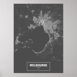 Melbourne, Australia (white on black, custom) Poster