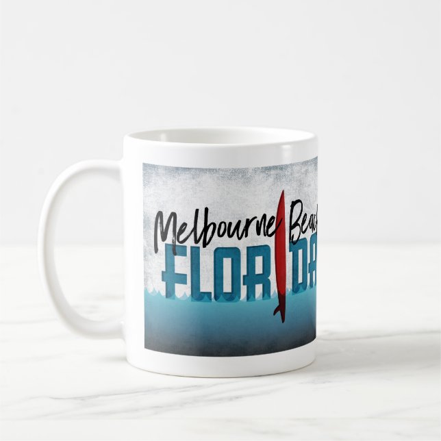 Melbourne Beach Florida Surfboard Surfing Coffee Mug (Left)