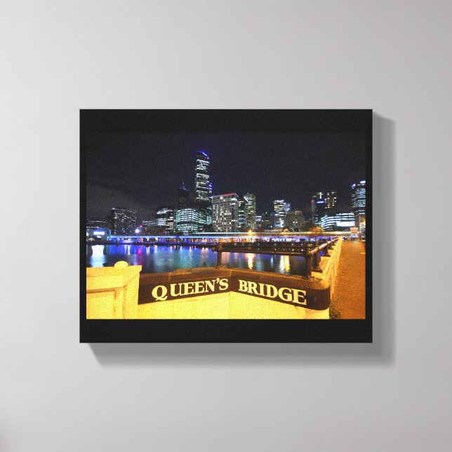 Melbourne CBD Queens Bridge City Lights Canvas Print (Front)