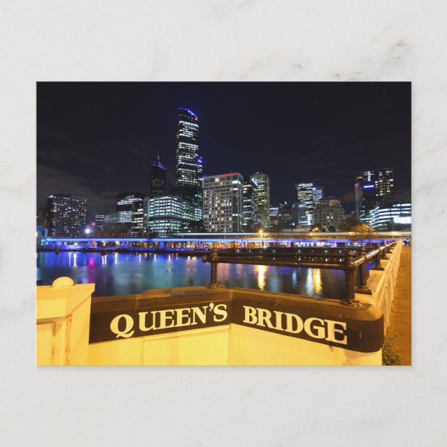 Melbourne CBD Queens Bridge City Lights Postcard (Front)