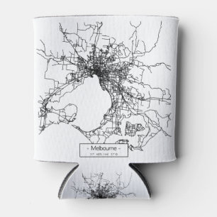 Melbourne City Street Map - black Can Cooler