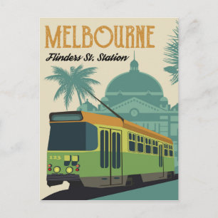 Melbourne, Flinders Street Station Tram Postcard