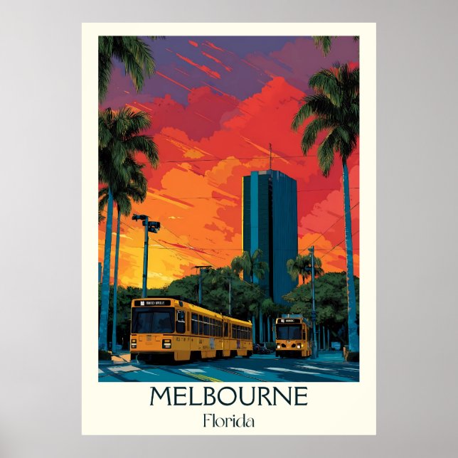 Melbourne Florida Vintage Cityscape Travel Art Poster (Front)