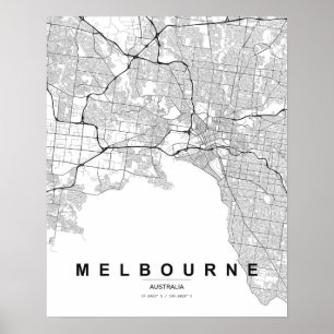 Melbourne Minimalist Map (Black & White) Poster