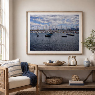Melbourne Skyline and St Kilda Marina Boats Poster