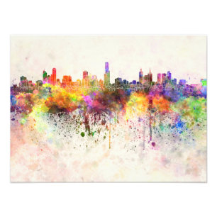Melbourne skyline in watercolor background photo print