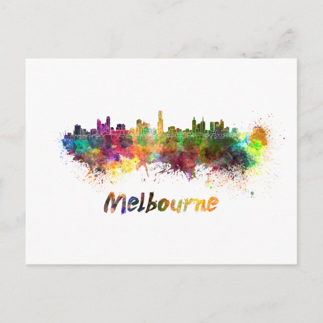 Melbourne skyline in watercolor postcard (Front)