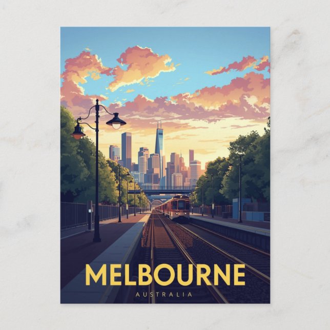 Melbourne Skyline Train Station Postcard (Front)