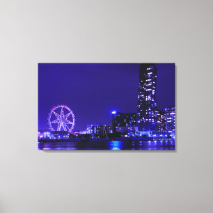 Melbourne Star Wheel With Night Skyline Canvas Art