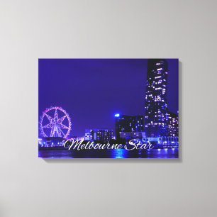 Melbourne Star Wheel With Night Skyline Canvas Art