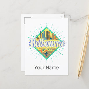 Melbourne Victoria Australia Retro Skyline Vintage Holiday Postcard