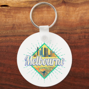 Melbourne Victoria Australia Retro Skyline Vintage Key Ring
