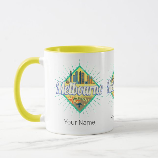 Melbourne Victoria Australia Retro Skyline Vintage Mug (Left)