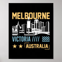 Melbourne Victoria Australia Skyline Travel Graphi