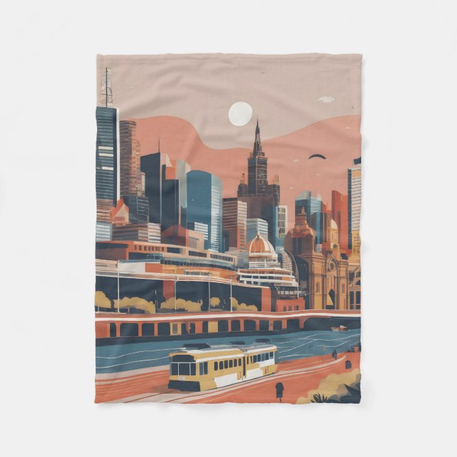 Melbourne vintage poster fleece blanket (Front)