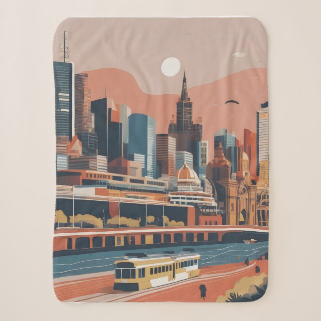 Melbourne vintage poster sherpa blanket (Front)