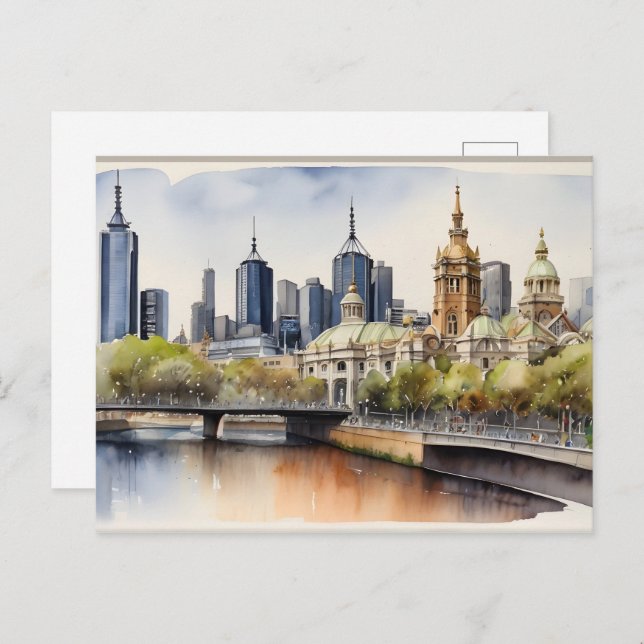 Melbourne watercolor art postcard (Front/Back)