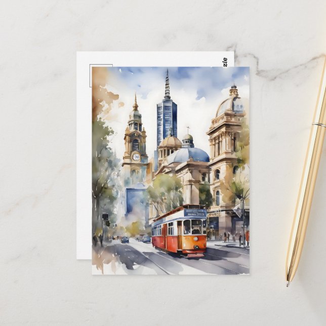 Melbourne watercolor art postcard (Front/Back In Situ)