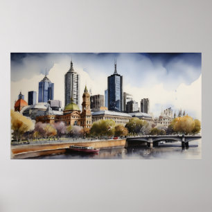 Melbourne watercolor art poster