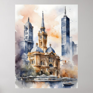 Melbourne watercolor art poster