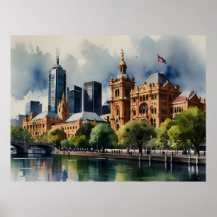 Melbourne watercolor art poster