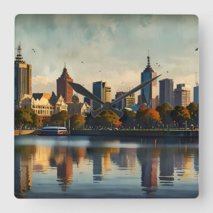 Melbourne watercolor art square wall clock