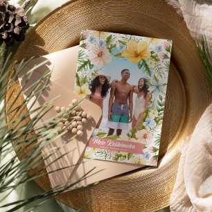 Mele Kalikima Watercolor Tropical Florals Holiday Card