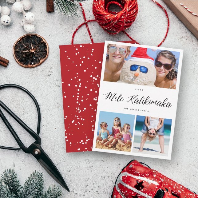 Mele Kalikimaka 3 Photo Collage Simple Christmas Holiday Card (Creator Uploaded)